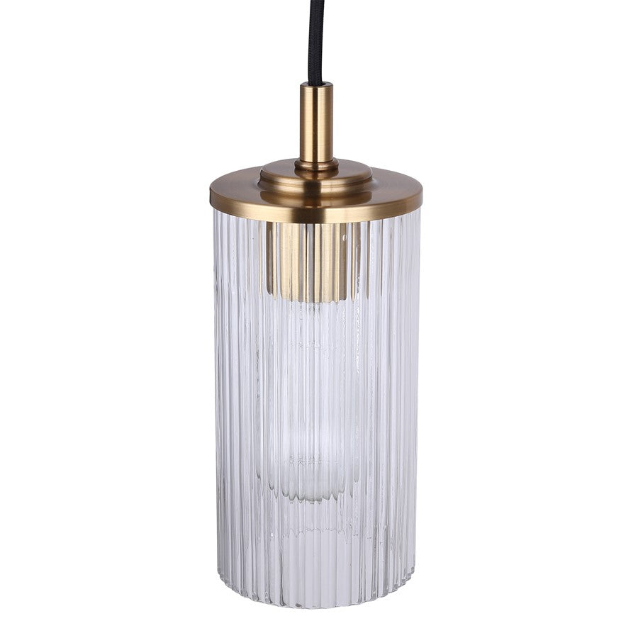 Canarm Kinslea 4.75in 1-Light Pendant | Gold and Clear Ribbed Glass | Kitchen Island & Dining Room | 4.75 x 4.75 x 11.75 in | Model IPL1165A01GD-CR