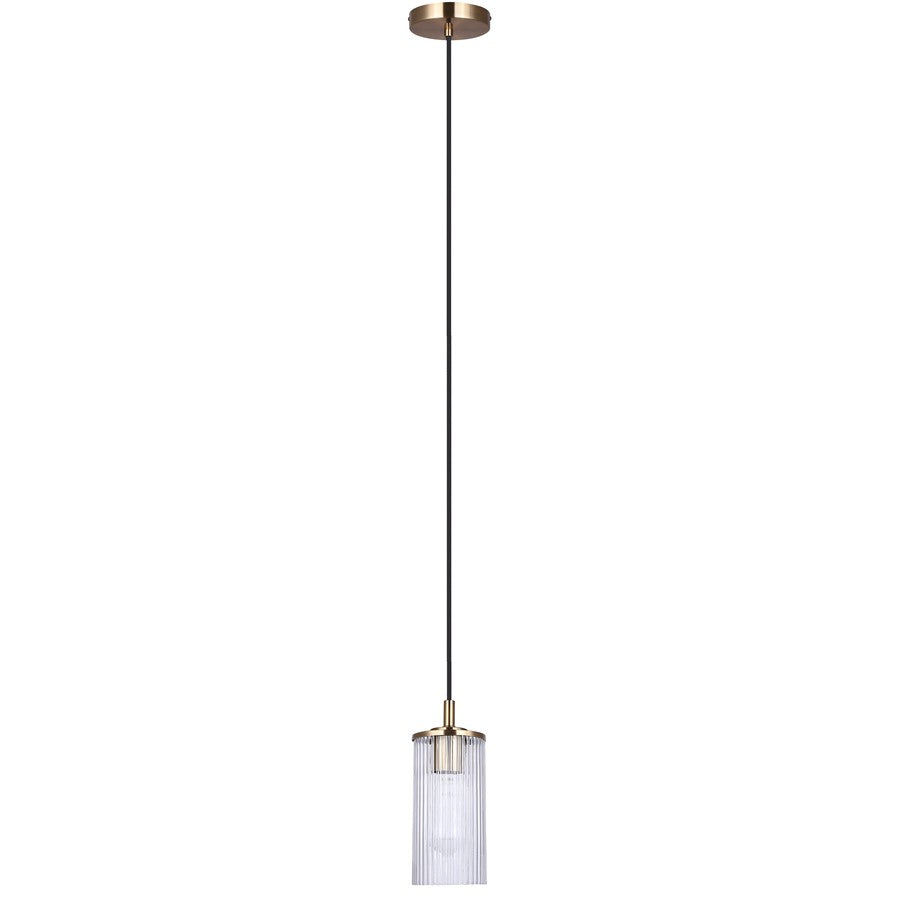 Canarm Kinslea 4.75in 1-Light Pendant | Gold and Clear Ribbed Glass | Kitchen Island & Dining Room | 4.75 x 4.75 x 11.75 in | Model IPL1165A01GD-CR