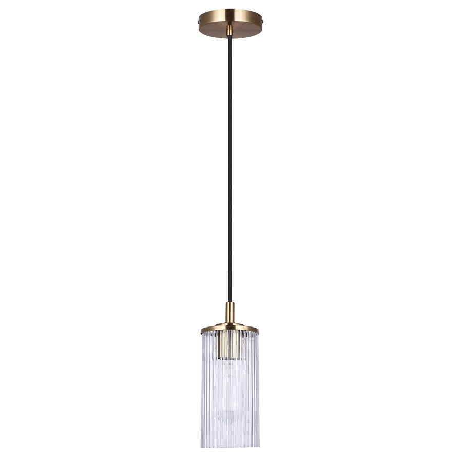Canarm Kinslea 4.75in 1-Light Pendant | Gold and Clear Ribbed Glass | Kitchen Island & Dining Room | 4.75 x 4.75 x 11.75 in | Model IPL1165A01GD-CR