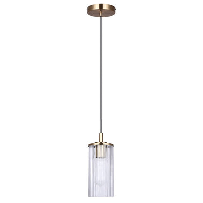 Canarm Kinslea 4.75in 1-Light Pendant | Gold and Clear Ribbed Glass | Kitchen Island & Dining Room | 4.75 x 4.75 x 11.75 in | Model IPL1165A01GD-CR