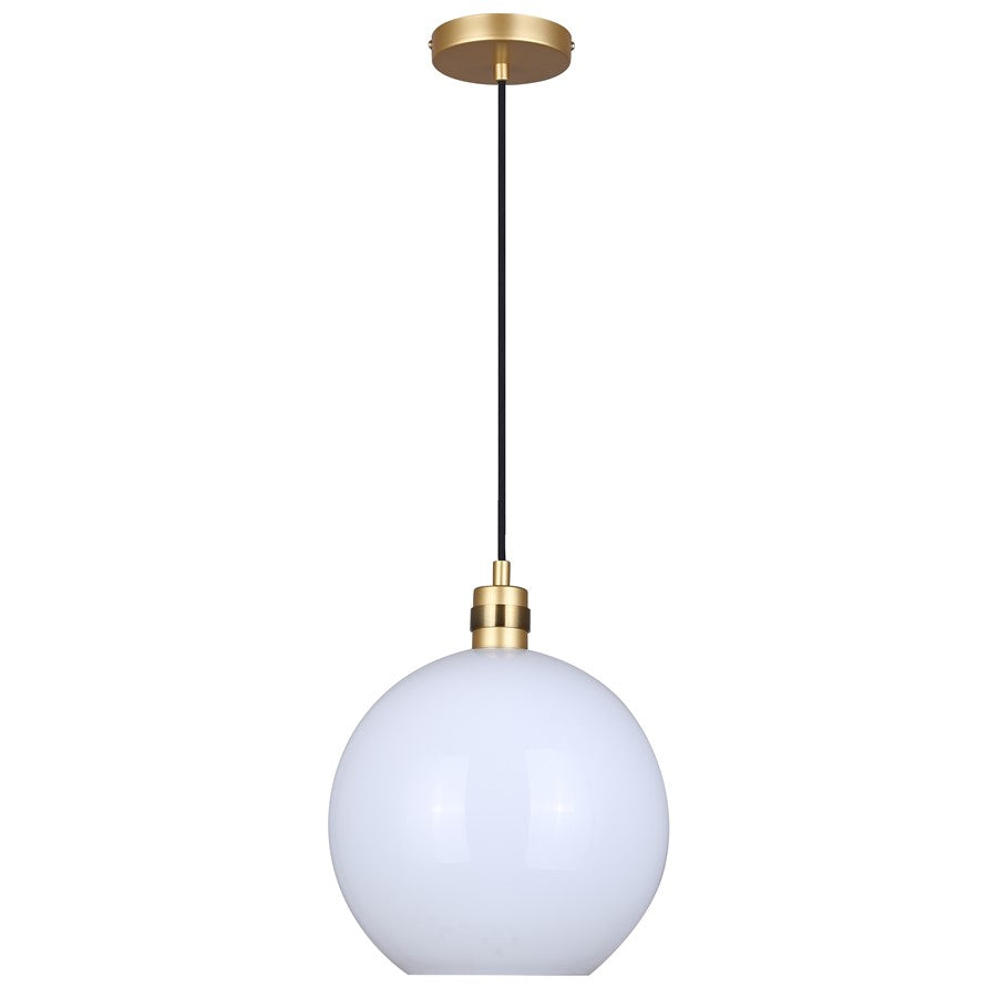 Canarm Monroe 11.75in 1-Light Pendant | Gold and Opal Glass | Kitchen Island & Entryway | 11.75 x 11.75 x 16 in | Model IPL1169A01GDP