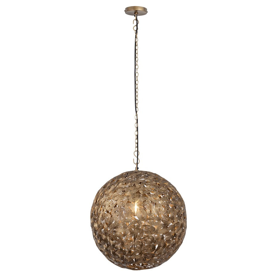 Canarm Kora 21in 1-Light Pendant | Rustic Antique Brass and Perforated Iron | Entryway & Dining Room | 21 x 21 x 21 in | Model IPL1184A01AB19