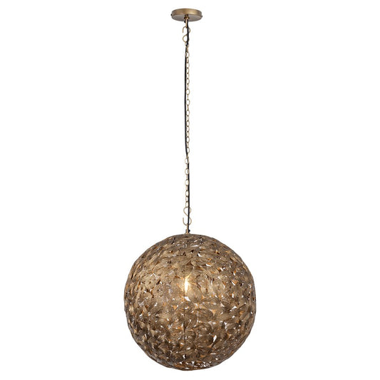 Canarm Kora 21in 1-Light Pendant | Rustic Antique Brass and Perforated Iron | Entryway & Dining Room | 21 x 21 x 21 in | Model IPL1184A01AB19