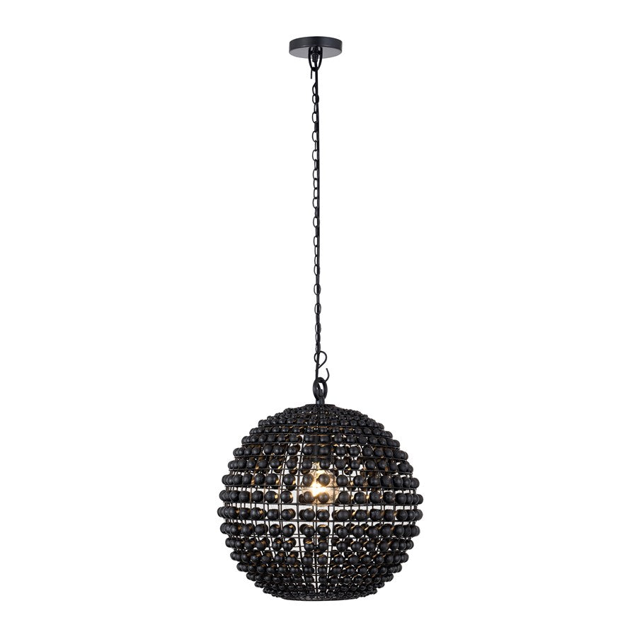 Canarm Burkley 16in 1-Light Pendant | Modern Matte Black and Wood Bead Accents | Bedroom & Entryway | 16 x 16 x 18 in | Model IPL1185A01BK16