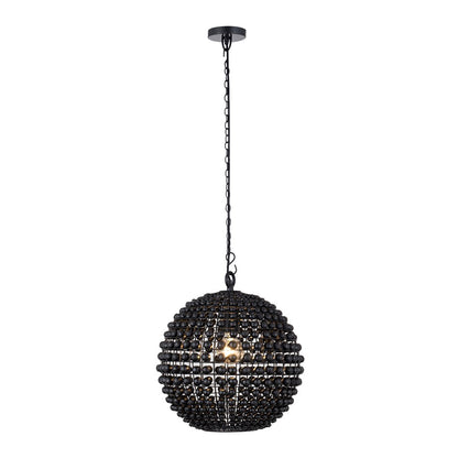 Canarm Burkley 16in 1-Light Pendant | Modern Matte Black and Wood Bead Accents | Bedroom & Entryway | 16 x 16 x 18 in | Model IPL1185A01BK16