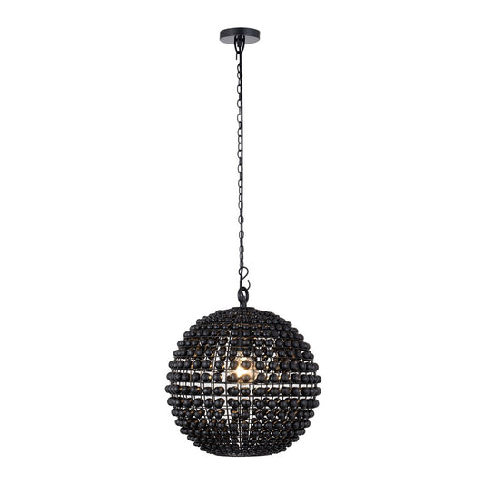 Canarm Burkley 16in 1-Light Pendant | Modern Matte Black and Wood Bead Accents | Bedroom & Entryway | 16 x 16 x 18 in | Model IPL1185A01BK16