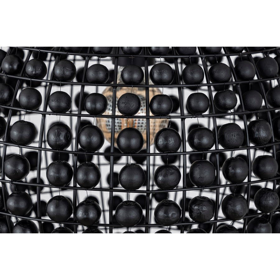 Canarm Burkley 16in 1-Light Pendant | Modern Matte Black and Wood Bead Accents | Bedroom & Entryway | 16 x 16 x 18 in | Model IPL1185A01BK16
