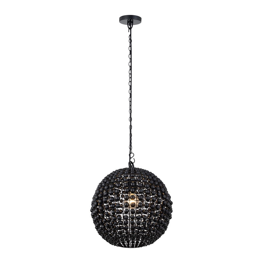 Canarm Burkley 16in 1-Light Pendant | Modern Matte Black and Wood Bead Accents | Bedroom & Entryway | 16 x 16 x 18 in | Model IPL1185A01BK16