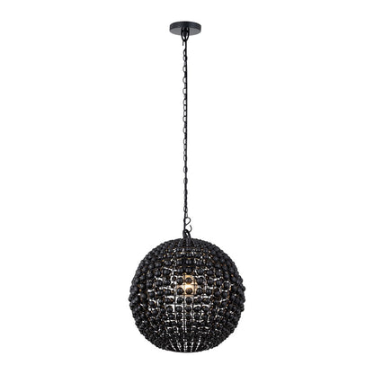 Canarm Burkley 16in 1-Light Pendant | Modern Matte Black and Wood Bead Accents | Bedroom & Entryway | 16 x 16 x 18 in | Model IPL1185A01BK16