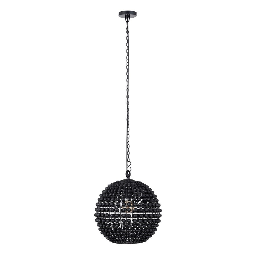 Canarm Burkley 16in 1-Light Pendant | Modern Matte Black and Wood Bead Accents | Bedroom & Entryway | 16 x 16 x 18 in | Model IPL1185A01BK16