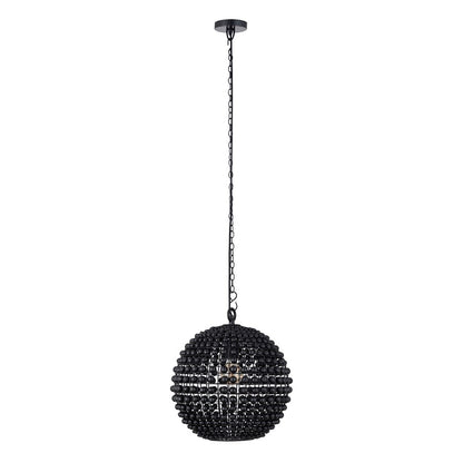 Canarm Burkley 16in 1-Light Pendant | Modern Matte Black and Wood Bead Accents | Bedroom & Entryway | 16 x 16 x 18 in | Model IPL1185A01BK16