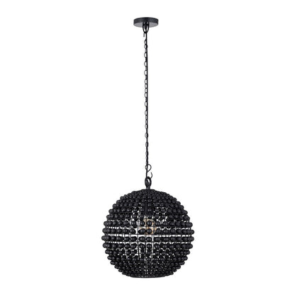 Canarm Burkley 16in 1-Light Pendant | Modern Matte Black and Wood Bead Accents | Bedroom & Entryway | 16 x 16 x 18 in | Model IPL1185A01BK16