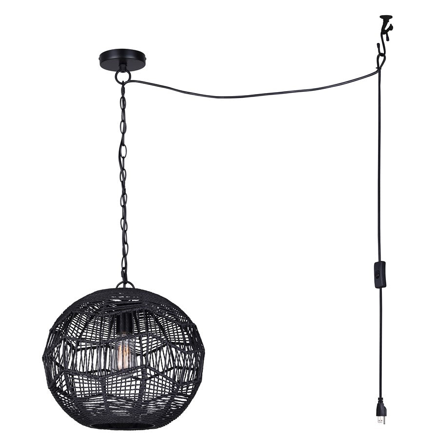 Canarm Valence 15in 1-Light Pendant | Modern Boho Matte Black Woven Steel | Kitchen Island & Bedroom | 15 x 15 x 14.5 in | Model IPL1197A01BK