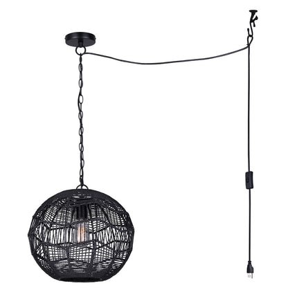 Canarm Valence 15in 1-Light Pendant | Modern Boho Matte Black Woven Steel | Kitchen Island & Bedroom | 15 x 15 x 14.5 in | Model IPL1197A01BK