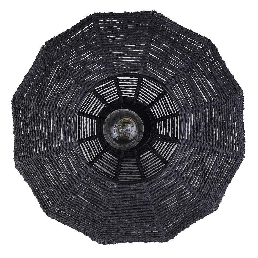 Canarm Valence 15in 1-Light Pendant | Modern Boho Matte Black Woven Steel | Kitchen Island & Bedroom | 15 x 15 x 14.5 in | Model IPL1197A01BK