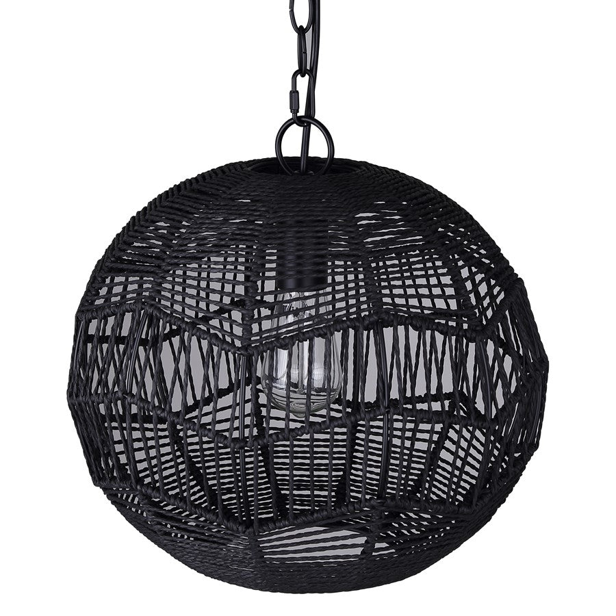 Canarm Valence 15in 1-Light Pendant | Modern Boho Matte Black Woven Steel | Kitchen Island & Bedroom | 15 x 15 x 14.5 in | Model IPL1197A01BK