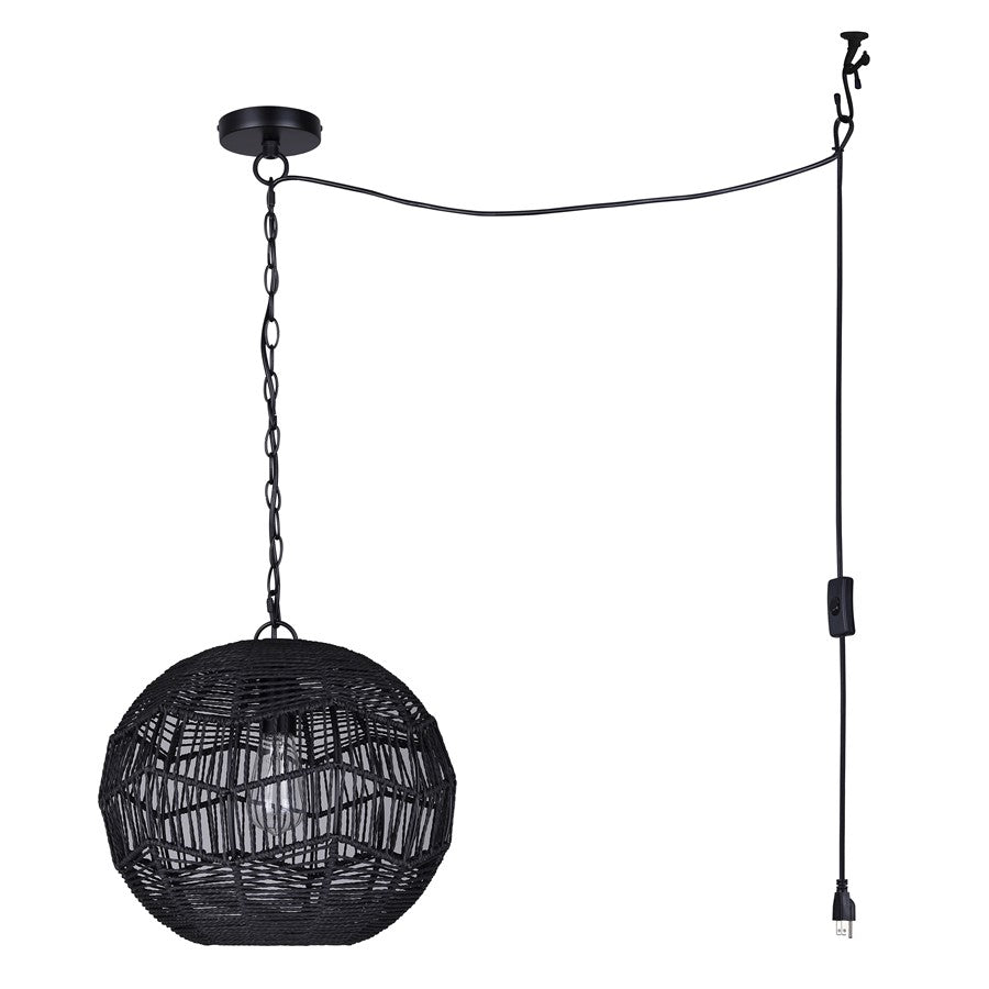 Canarm Valence 15in 1-Light Pendant | Modern Boho Matte Black Woven Steel | Kitchen Island & Bedroom | 15 x 15 x 14.5 in | Model IPL1197A01BK