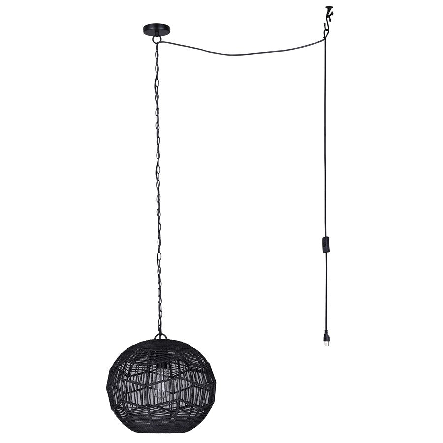 Canarm Valence 15in 1-Light Pendant | Modern Boho Matte Black Woven Steel | Kitchen Island & Bedroom | 15 x 15 x 14.5 in | Model IPL1197A01BK