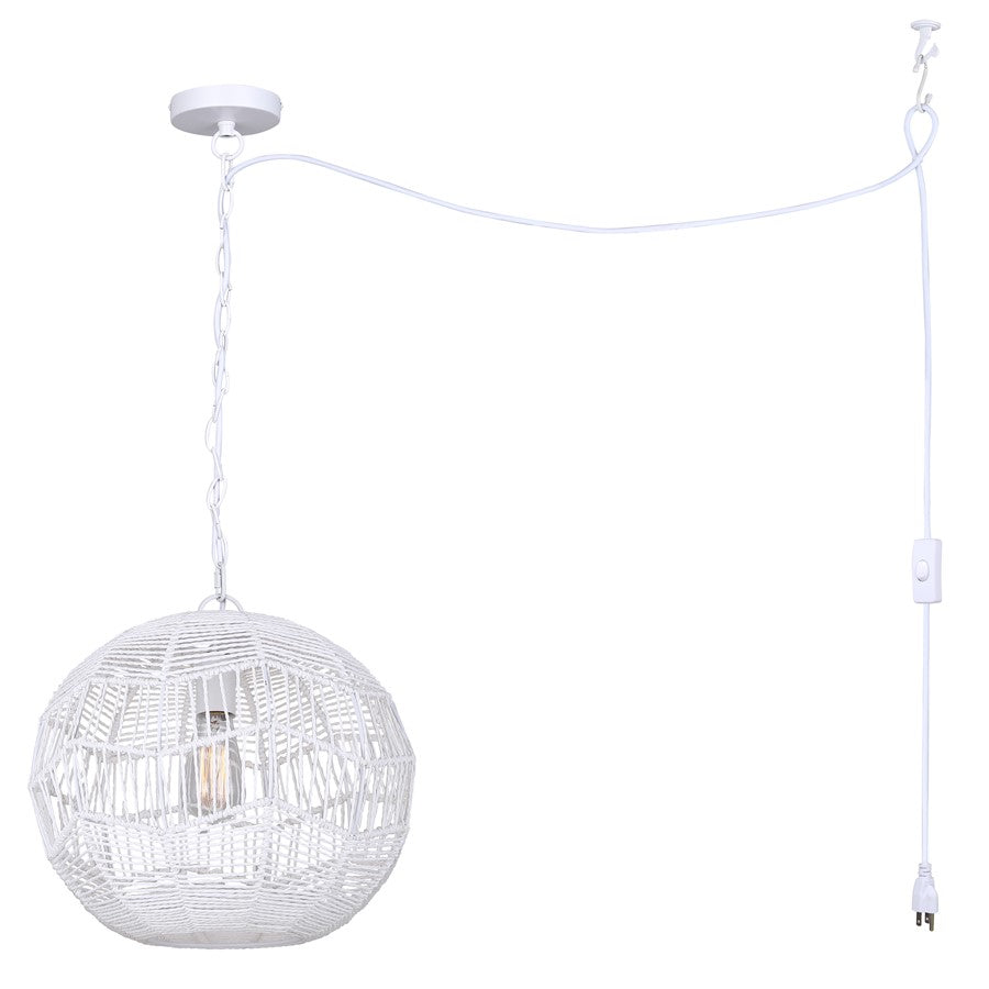 Canarm Valence 15in 1-Light Pendant | Modern Boho White Woven Steel | Kitchen Island & Bedroom | 15 x 15 x 14.5 in | Model IPL1197A01WH