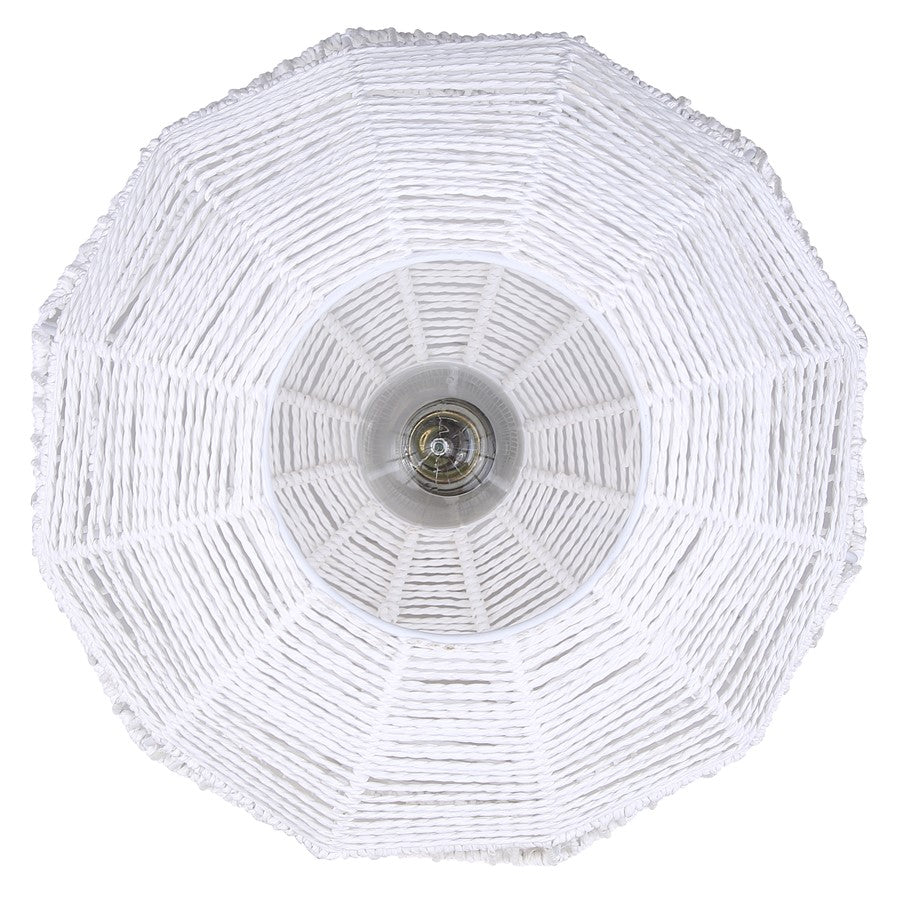 Canarm Valence 15in 1-Light Pendant | Modern Boho White Woven Steel | Kitchen Island & Bedroom | 15 x 15 x 14.5 in | Model IPL1197A01WH