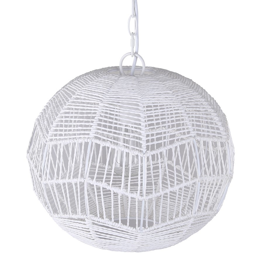 Canarm Valence 15in 1-Light Pendant | Modern Boho White Woven Steel | Kitchen Island & Bedroom | 15 x 15 x 14.5 in | Model IPL1197A01WH