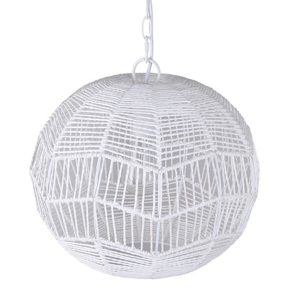 Canarm Valence 15in 1-Light Pendant | Modern Boho White Woven Steel | Kitchen Island & Bedroom | 15 x 15 x 14.5 in | Model IPL1197A01WH