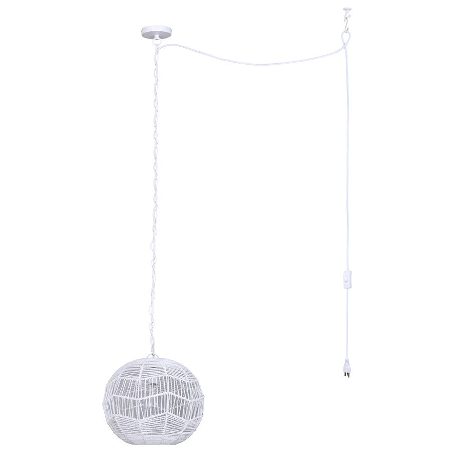 Canarm Valence 15in 1-Light Pendant | Modern Boho White Woven Steel | Kitchen Island & Bedroom | 15 x 15 x 14.5 in | Model IPL1197A01WH