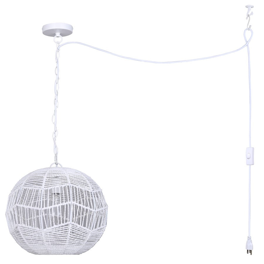 Canarm Valence 15in 1-Light Pendant | Modern Boho White Woven Steel | Kitchen Island & Bedroom | 15 x 15 x 14.5 in | Model IPL1197A01WH