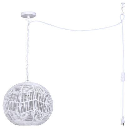 Canarm Valence 15in 1-Light Pendant | Modern Boho White Woven Steel | Kitchen Island & Bedroom | 15 x 15 x 14.5 in | Model IPL1197A01WH