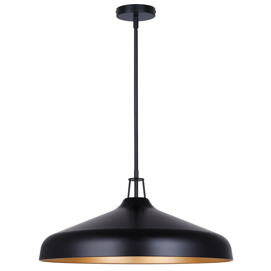 Canarm Holland 22in 4-Light Pendant | Industrial Matte Black & Gold Interior Metal Dome | Kitchen Island & Dining Room | Model IPL1203A04BKG22