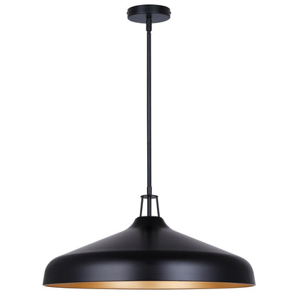 Canarm Holland 22in 4-Light Pendant | Industrial Matte Black & Gold Interior Metal Dome | Kitchen Island & Dining Room | Model IPL1203A04BKG22