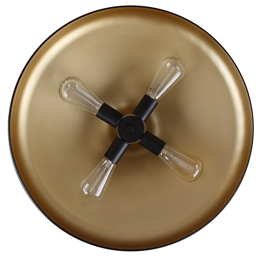Canarm Holland 22in 4-Light Pendant | Industrial Matte Black & Gold Interior Metal Dome | Kitchen Island & Dining Room | Model IPL1203A04BKG22