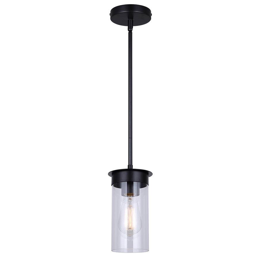 Canarm Benson 4.75in 1-Light Pendant | Matte Black and Clear Glass Steel | Kitchen & Bedroom | 4.75 x 4.75 x 11.75 in | Model IPL1205A01BK