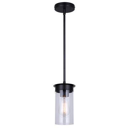 Canarm Benson 4.75in 1-Light Pendant | Matte Black and Clear Glass Steel | Kitchen & Bedroom | 4.75 x 4.75 x 11.75 in | Model IPL1205A01BK