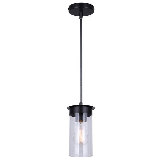 Canarm Benson 4.75in 1-Light Pendant | Matte Black and Clear Glass Steel | Kitchen & Bedroom | 4.75 x 4.75 x 11.75 in | Model IPL1205A01BK
