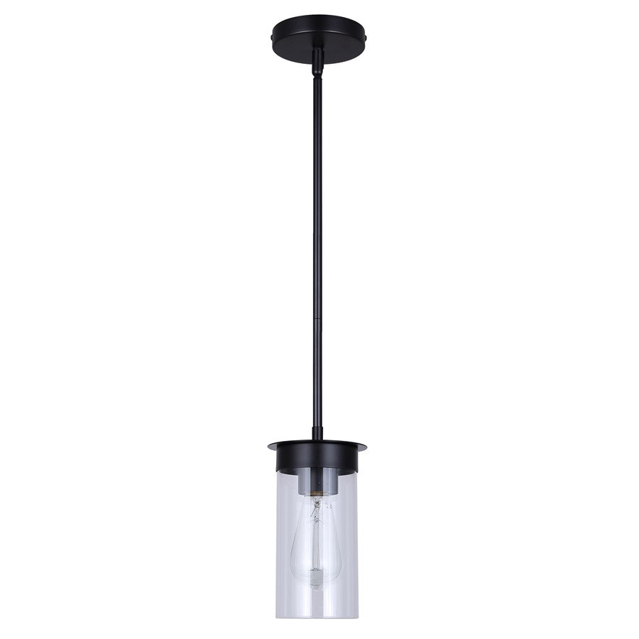 Canarm Benson 4.75in 1-Light Pendant | Matte Black and Clear Glass Steel | Kitchen & Bedroom | 4.75 x 4.75 x 11.75 in | Model IPL1205A01BK