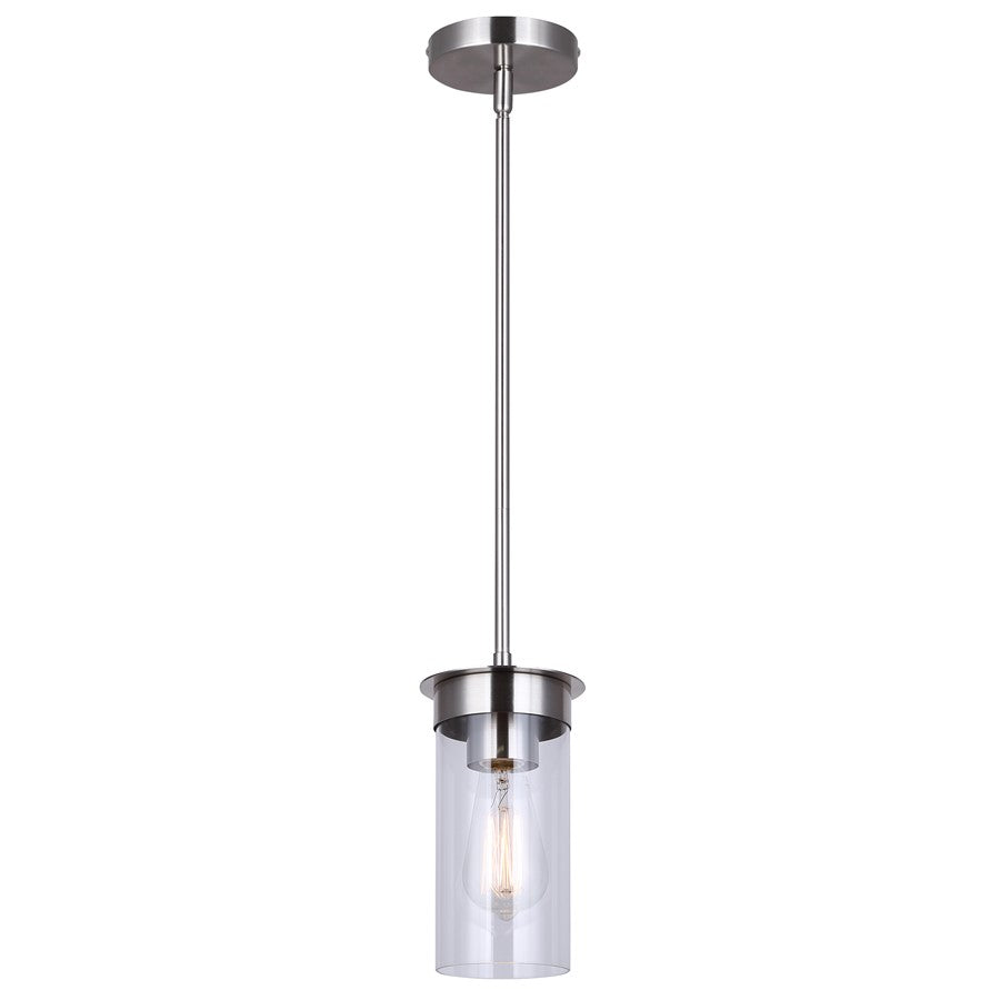 Canarm Benson 4.75in 1-Light Pendant | Brushed Nickel and Clear Glass Steel | Kitchen & Hallway | 4.75 x 4.75 x 11.75 in | Model IPL1205A01BN