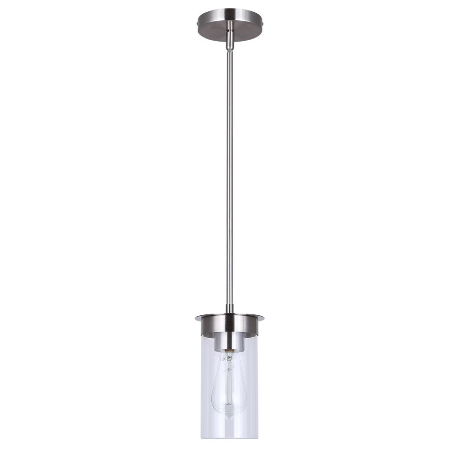 Canarm Benson 4.75in 1-Light Pendant | Brushed Nickel and Clear Glass Steel | Kitchen & Hallway | 4.75 x 4.75 x 11.75 in | Model IPL1205A01BN