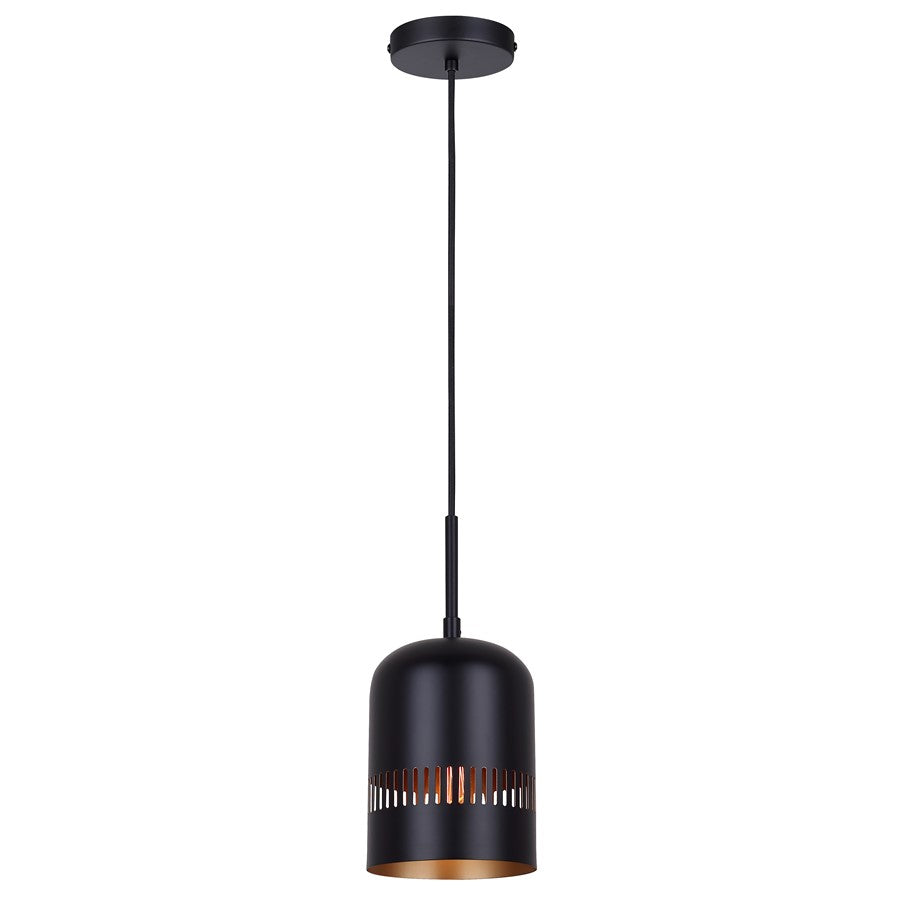 Canarm Miles 6in 1-Light Pendant | Matte Black and Gold Interior Steel | Kitchen Island & Dining Room | 6 x 6 x 14.5-62.5 in | Model IPL1207A01BK6