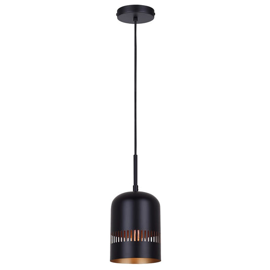 Canarm Miles 6in 1-Light Pendant | Matte Black and Gold Interior Steel | Kitchen Island & Dining Room | 6 x 6 x 14.5-62.5 in | Model IPL1207A01BK6