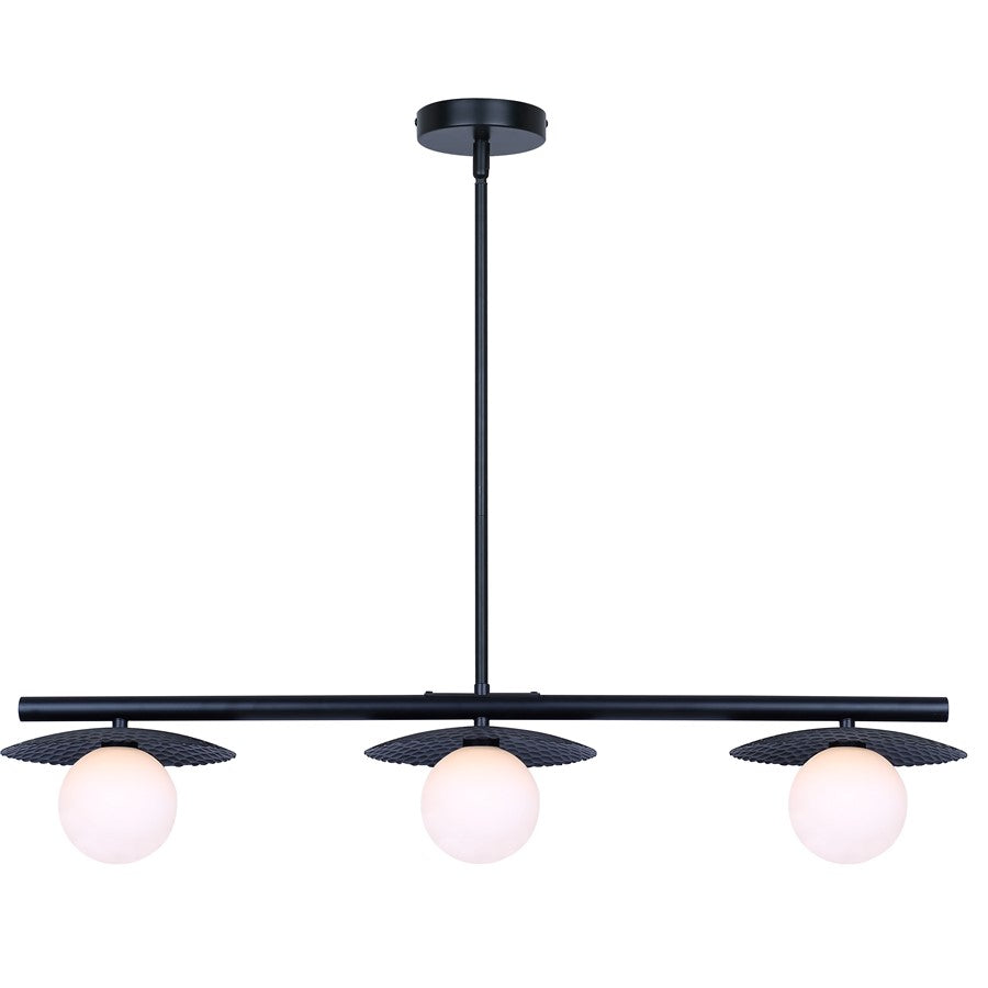 Canarm Mierka 32.5in 3-Light Pendant | Matte Black Steel and Opal Glass | Dining Room & Kitchen | 32.5 x 7.9 x 14.6-56.6 in | Model IPL1209A03BK9