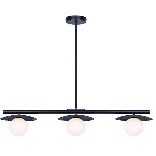 Canarm Mierka 32.5in 3-Light Pendant | Matte Black Steel and Opal Glass | Dining Room & Kitchen | 32.5 x 7.9 x 14.6-56.6 in | Model IPL1209A03BK9