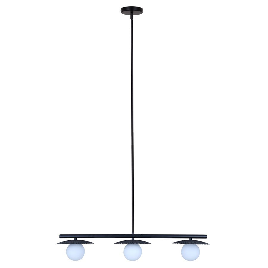 Canarm Mierka 32.5in 3-Light Pendant | Matte Black Steel and Opal Glass | Dining Room & Kitchen | 32.5 x 7.9 x 14.6-56.6 in | Model IPL1209A03BK9