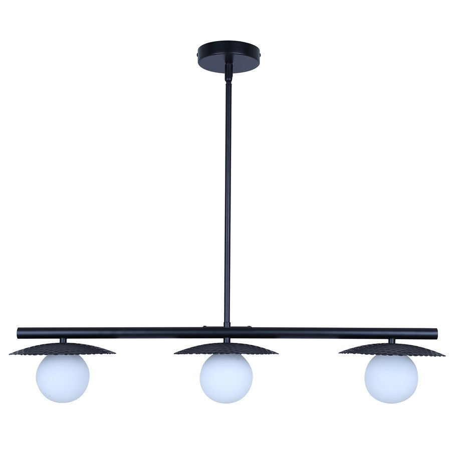 Canarm Mierka 32.5in 3-Light Pendant | Matte Black Steel and Opal Glass | Dining Room & Kitchen | 32.5 x 7.9 x 14.6-56.6 in | Model IPL1209A03BK9