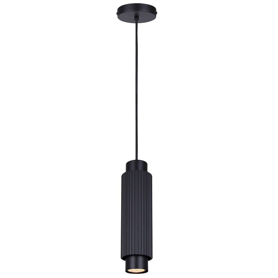 Canarm Cohen 4.75in 1-Light Pendant | Matte Black Ribbed Steel | Bedroom & Kitchen Island | 4.75 x 4.75 x 13.5-61.5 in | Model IPL1231A01BK10