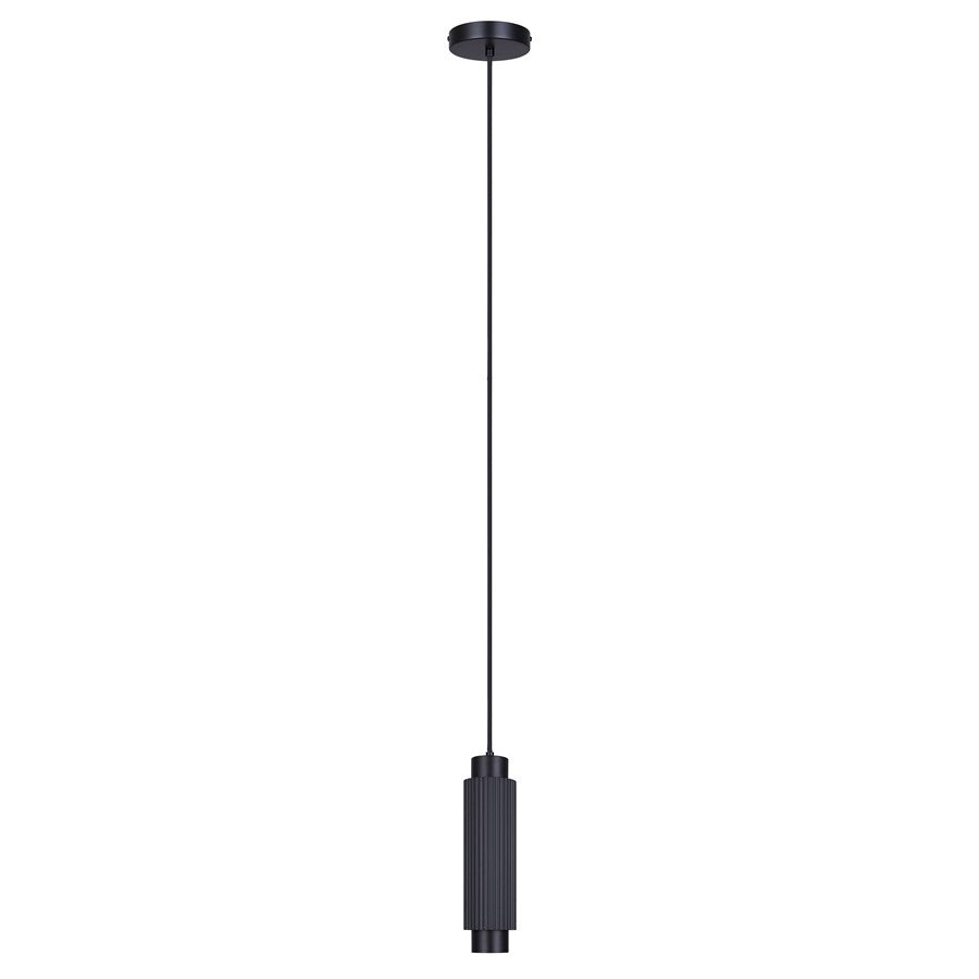 Canarm Cohen 4.75in 1-Light Pendant | Matte Black Ribbed Steel | Bedroom & Kitchen Island | 4.75 x 4.75 x 13.5-61.5 in | Model IPL1231A01BK10