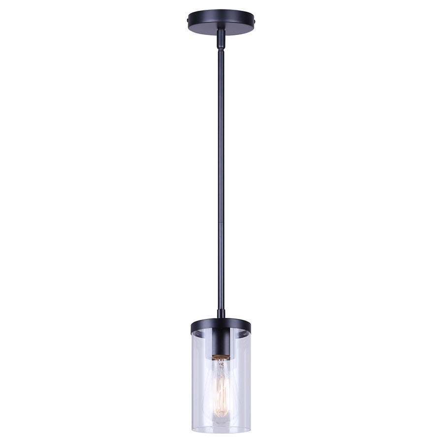 Canarm Britton 4.75in 1-Light Pendant | Modern Matte Black Steel and Clear Glass | Kitchen Island & Dining Room | Model IPL1234A01BK