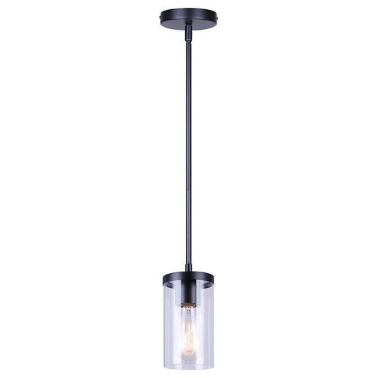 Canarm Britton 4.75in 1-Light Pendant | Modern Matte Black Steel and Clear Glass | Kitchen Island & Dining Room | Model IPL1234A01BK