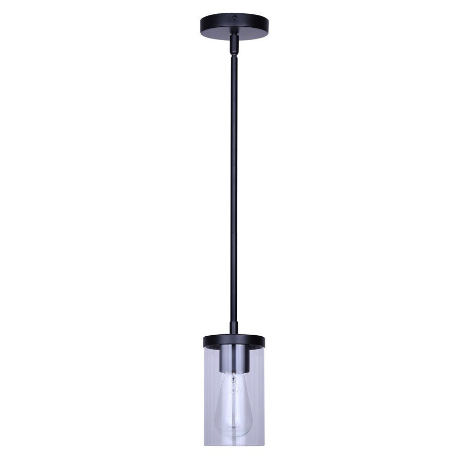 Canarm Britton 4.75in 1-Light Pendant | Modern Matte Black Steel and Clear Glass | Kitchen Island & Dining Room | Model IPL1234A01BK