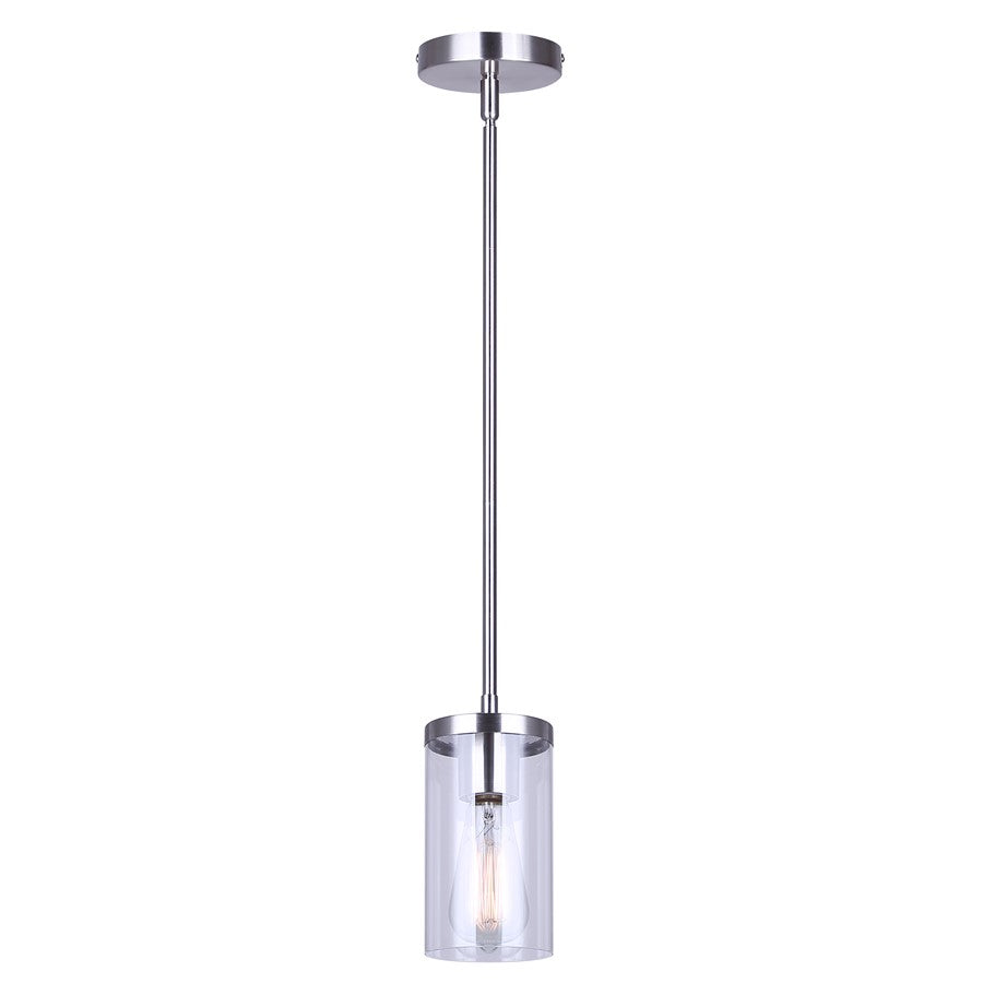 Canarm Britton 4.75in 1-Light Pendant | Modern Brushed Nickel Steel and Clear Glass | Kitchen Island & Dining Room | Model IPL1234A01BN